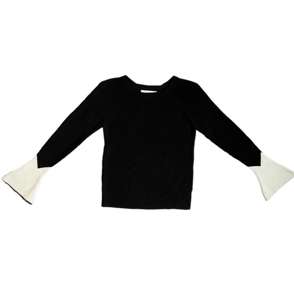 Merino Wool Crew Sweater Black Small Contrast Ivory Sleeves - Picture 10 of 13